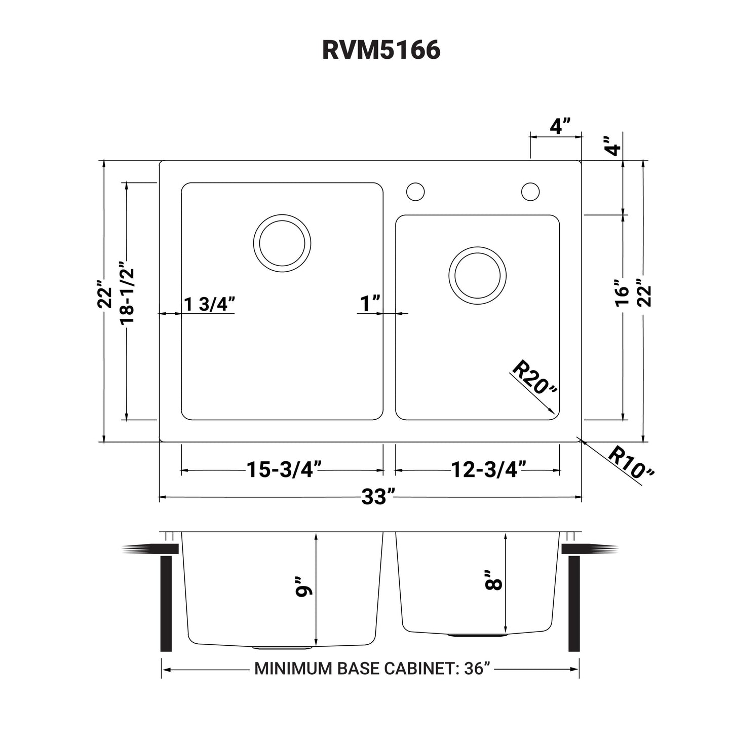 Ruvati Modena 33" x 22" Stainless Steel 60/50 Double Bowl Drop-in Topmount Kitchen Sink