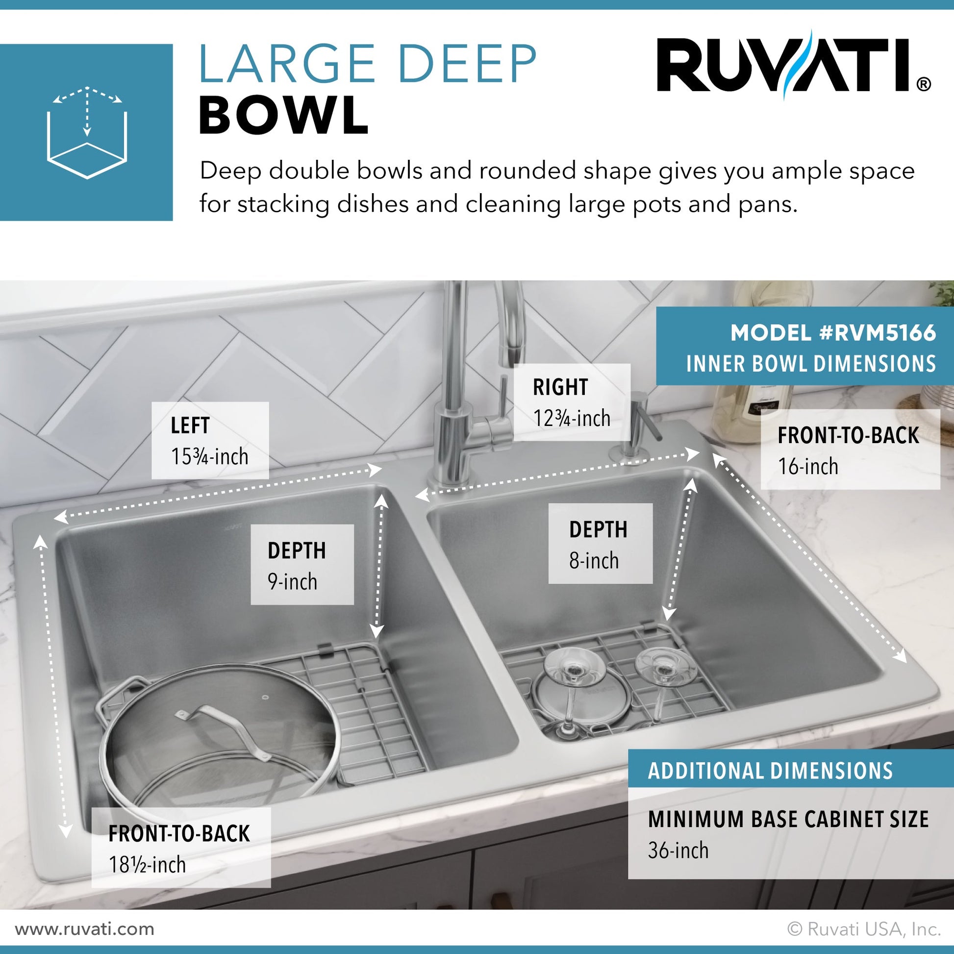 Ruvati Modena 33" x 22" Stainless Steel 60/50 Double Bowl Drop-in Topmount Kitchen Sink