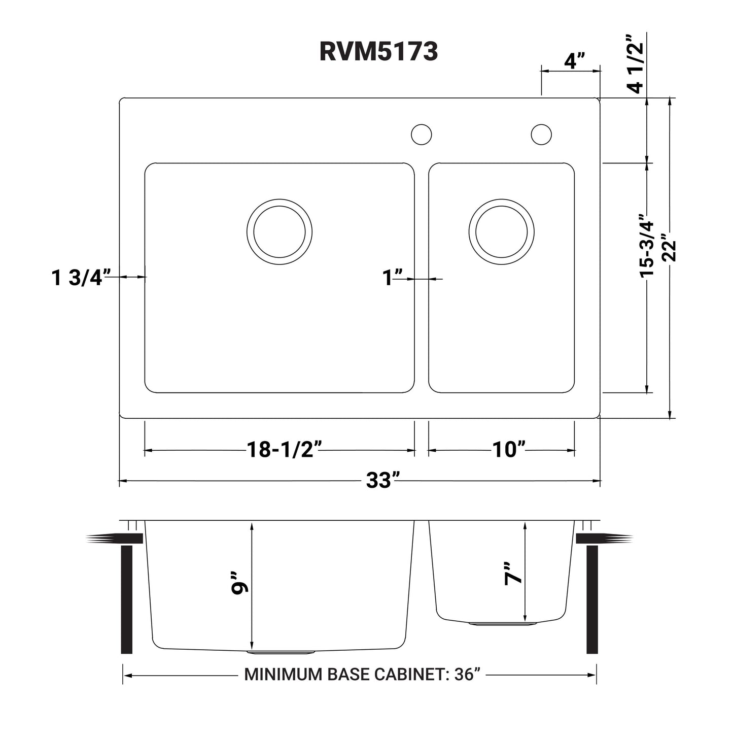 Ruvati Modena 33" x 22" Stainless Steel 70/30 Double Bowl Drop-in Topmount Kitchen Sink