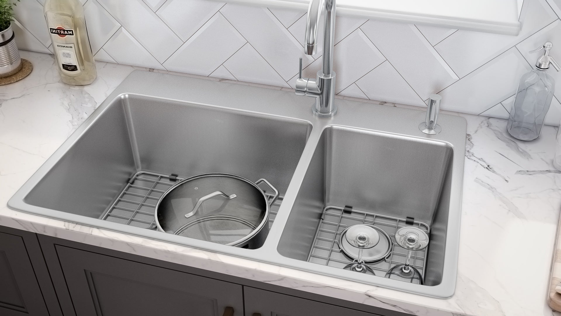 Ruvati Modena 33" x 22" Stainless Steel 70/30 Double Bowl Drop-in Topmount Kitchen Sink