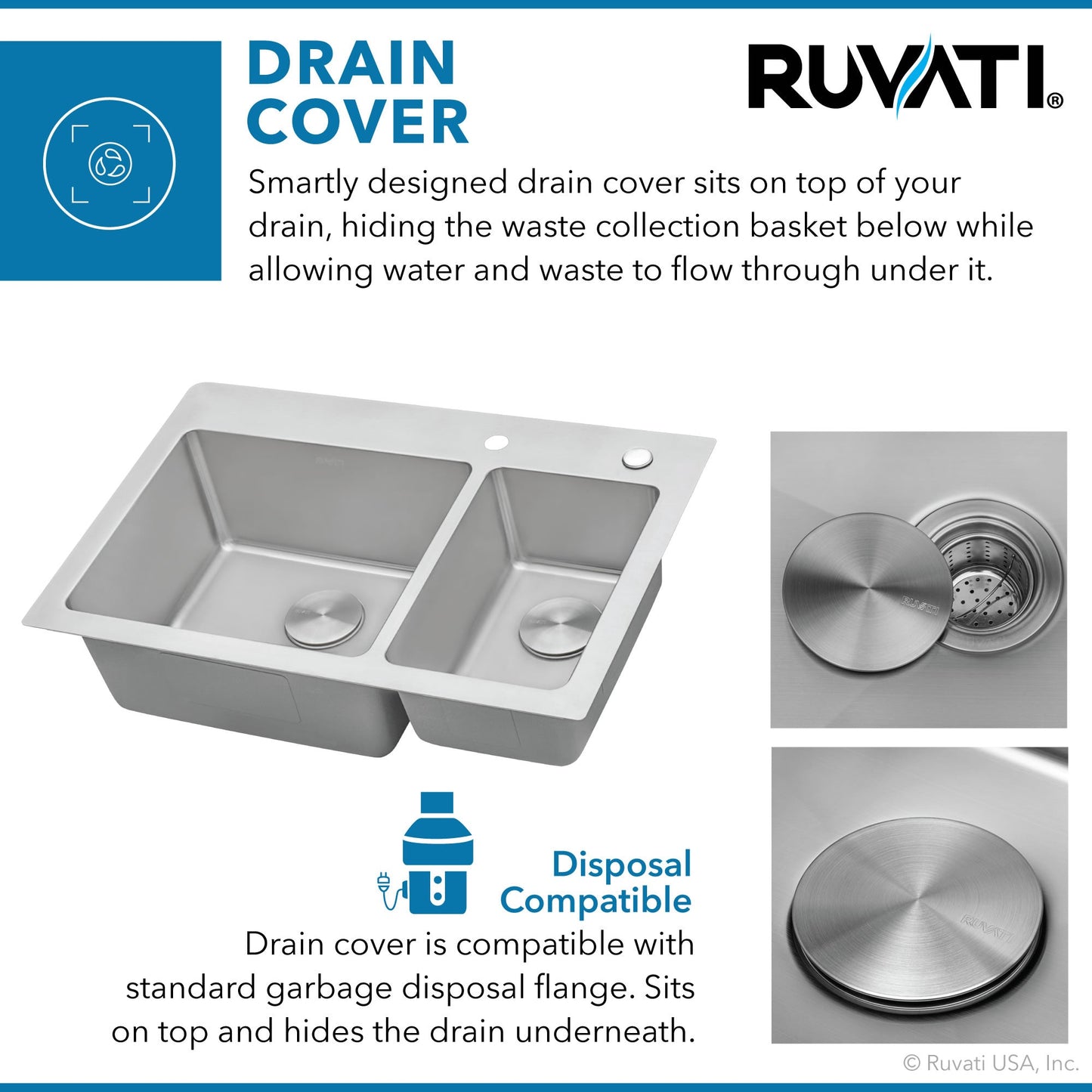 Ruvati Modena 33" x 22" Stainless Steel 70/30 Double Bowl Drop-in Topmount Kitchen Sink