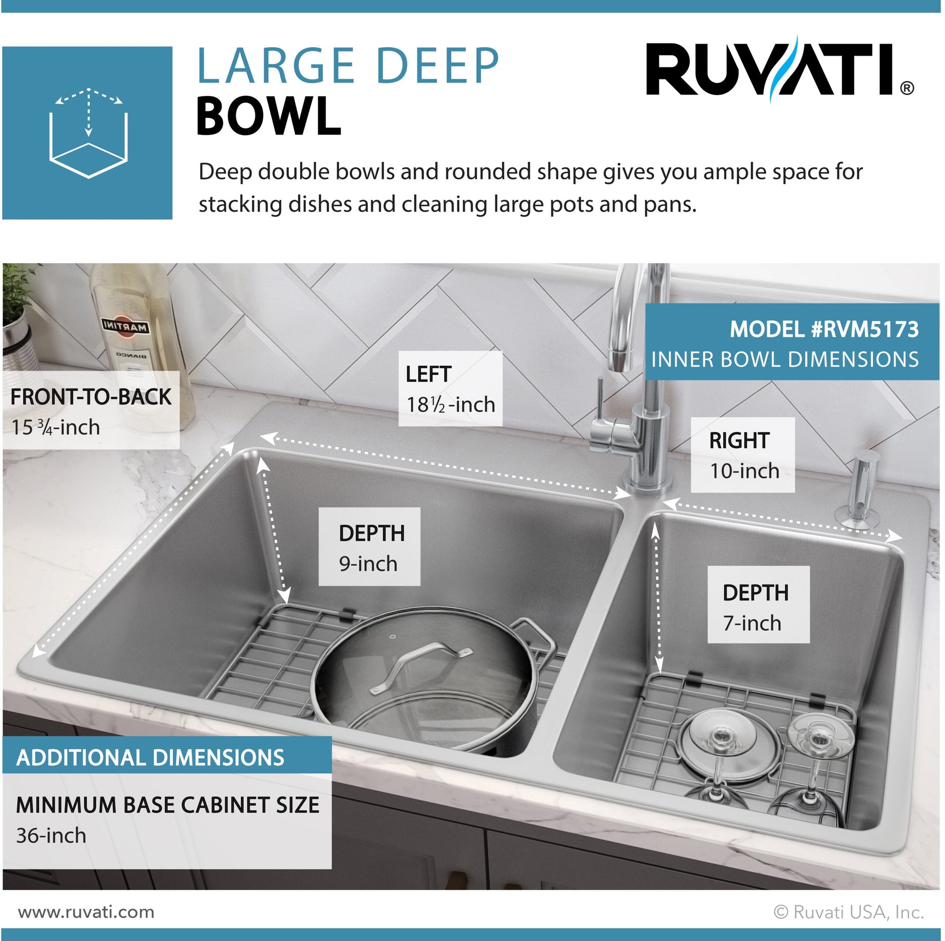 Ruvati Modena 33" x 22" Stainless Steel 70/30 Double Bowl Drop-in Topmount Kitchen Sink