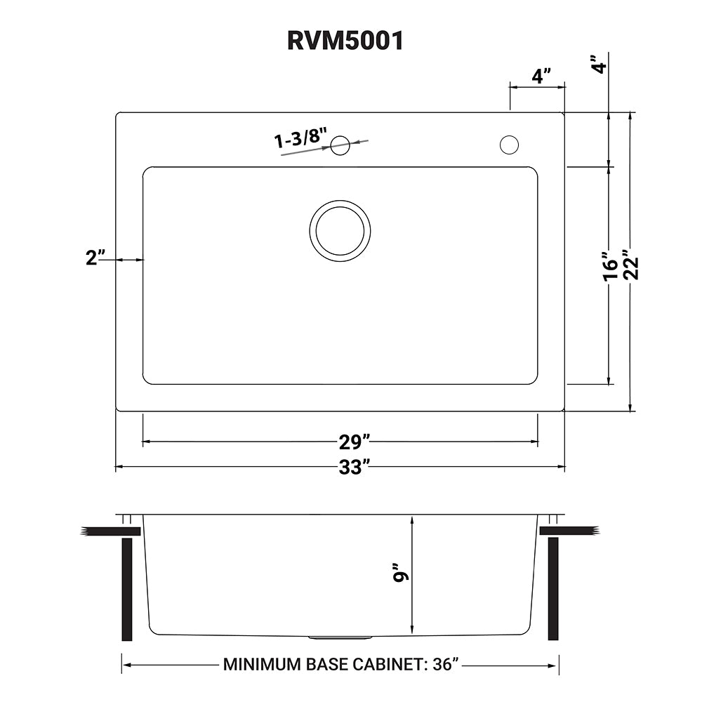 Ruvati Modena 33" x 22" Stainless Steel Single Bowl Drop-in Top Mount Kitchen Sink