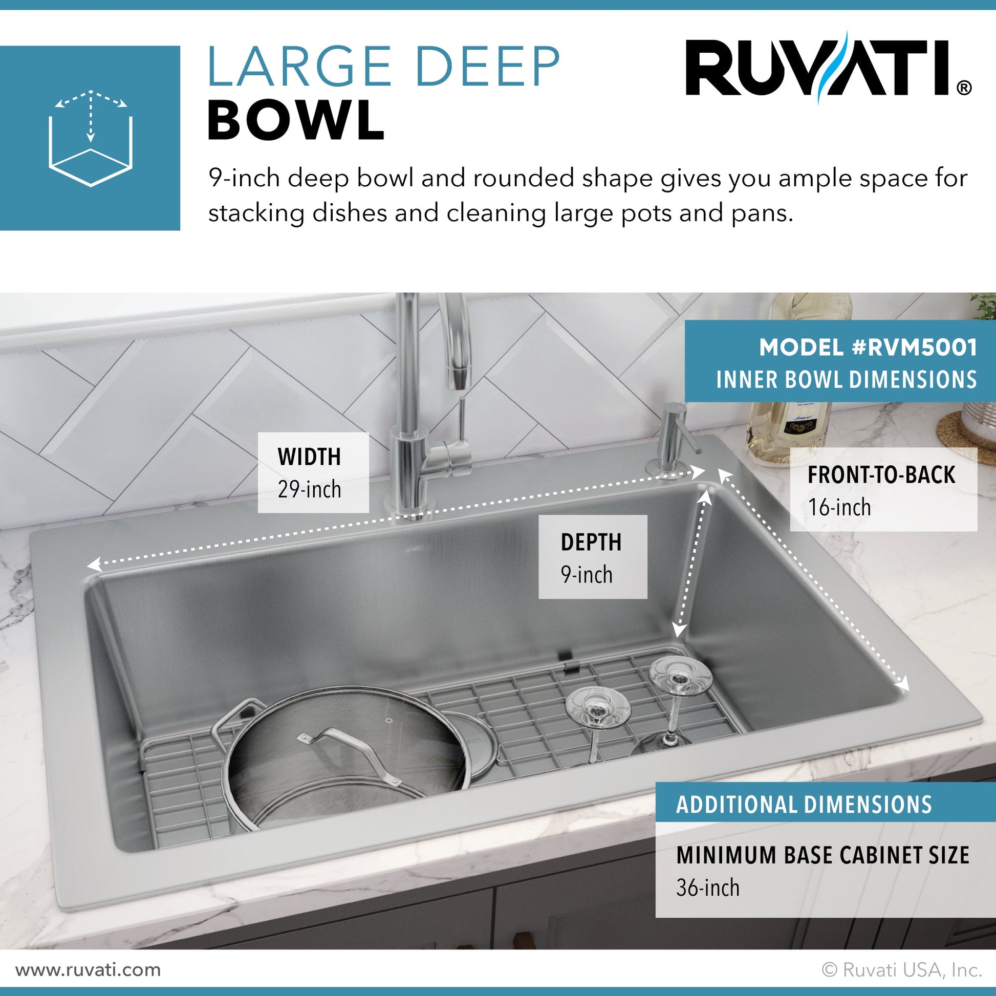 Ruvati Modena 33" x 22" Stainless Steel Single Bowl Drop-in Top Mount Kitchen Sink