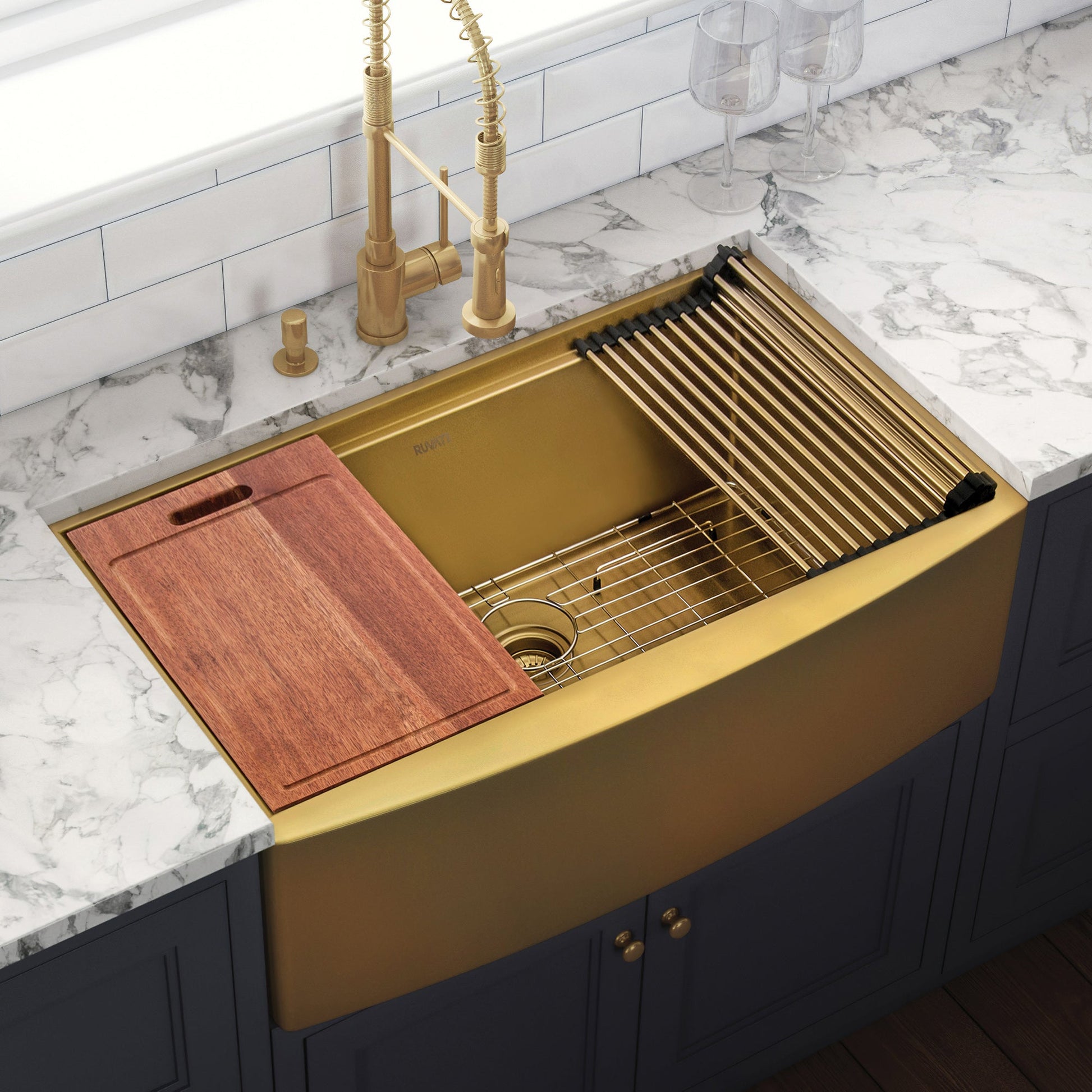 Ruvati Monaco 30" Matte Gold Apron-Front Workstation Kitchen Sink