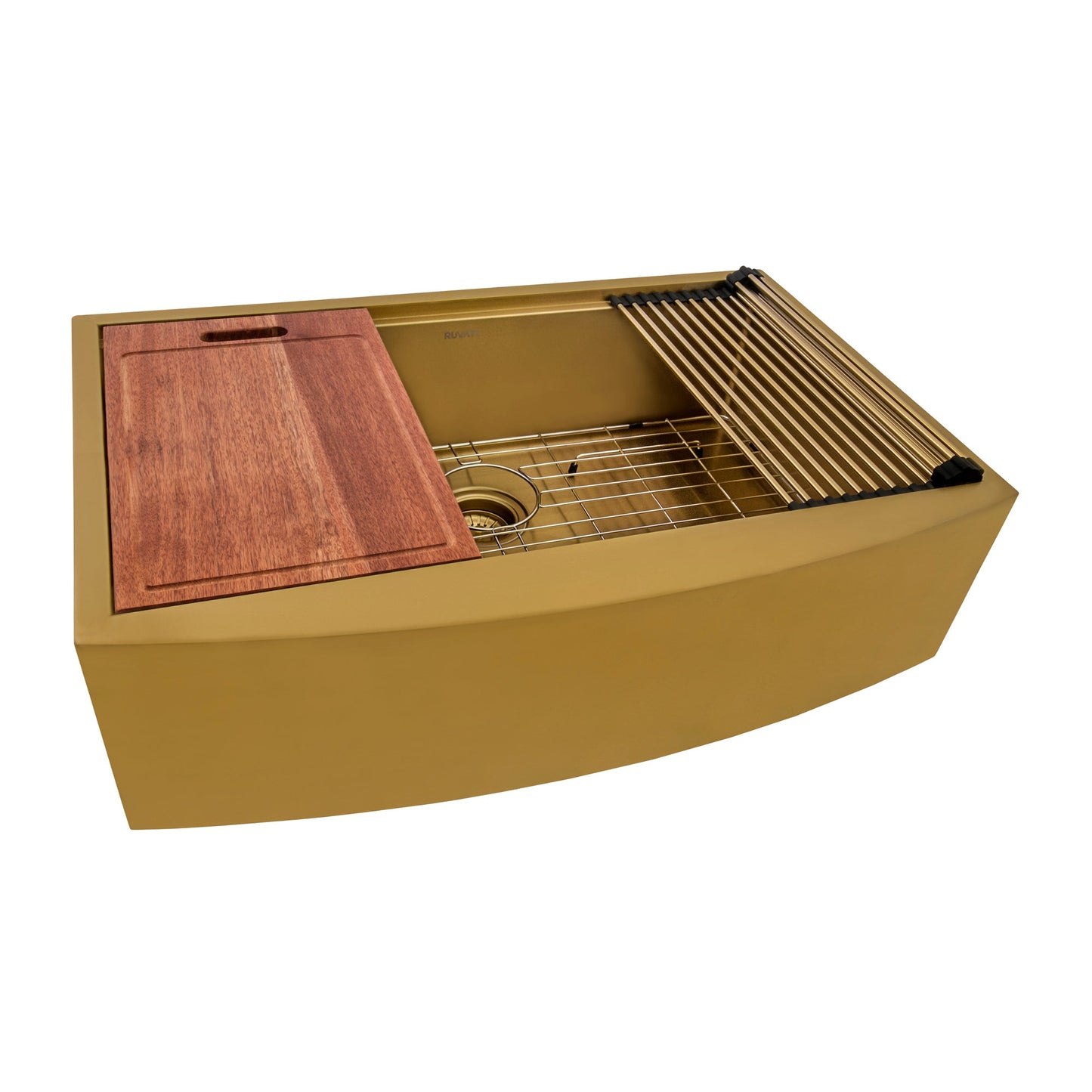 Ruvati Monaco 33" Matte Gold Apron-Front Workstation Kitchen Sink