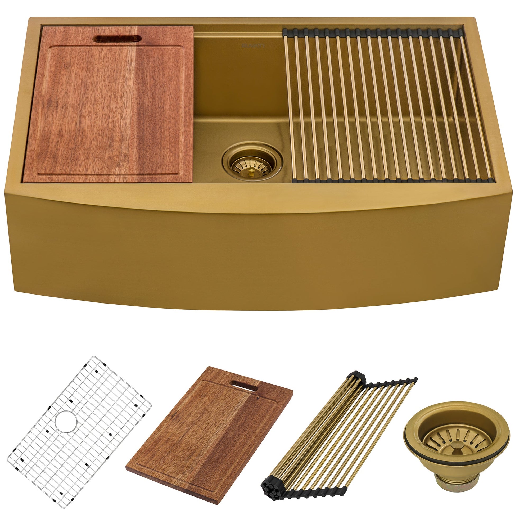 Ruvati Monaco 33" Matte Gold Apron-Front Workstation Kitchen Sink