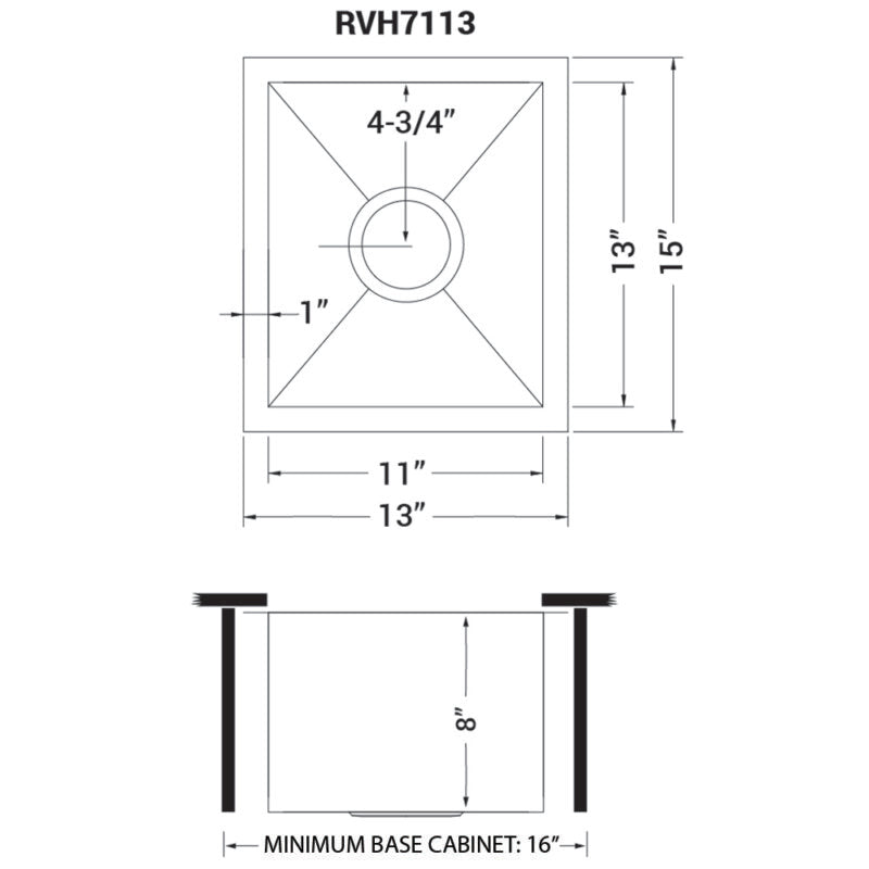 Ruvati Nesta 13” x 15" Undermount Stainless Steel Single Bowl Zero Radius Kitchen Sink With Basket Strainer, Bottom Rinse Grid and Drain Assembly