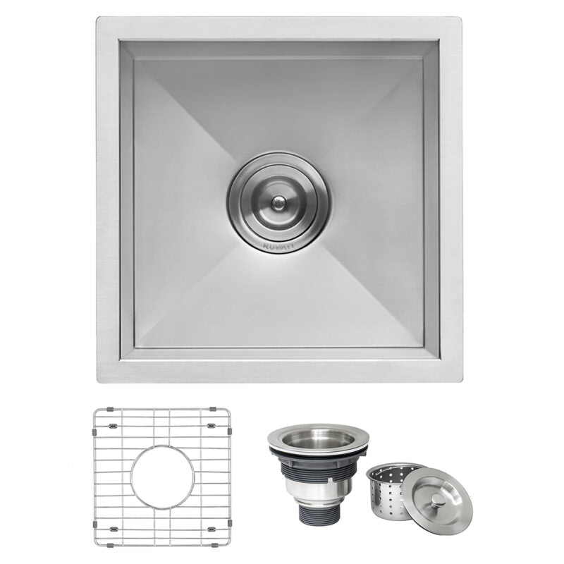 Ruvati Nesta 13” x 15" Undermount Stainless Steel Single Bowl Zero Radius Kitchen Sink With Basket Strainer, Bottom Rinse Grid and Drain Assembly