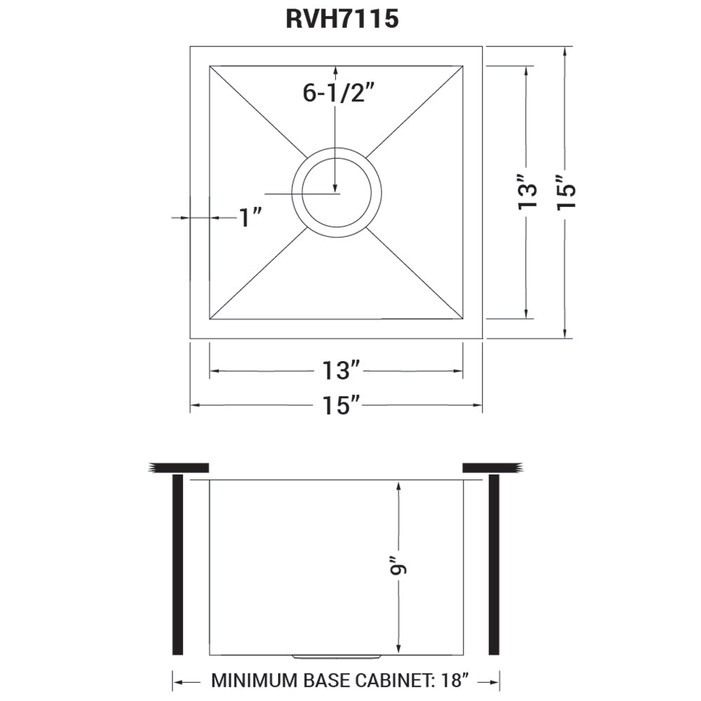 Ruvati Nesta 15” x 15" Undermount Stainless Steel Single Bowl Zero Radius Kitchen Sink With Basket Strainer, Bottom Rinse Grid and Drain Assembly