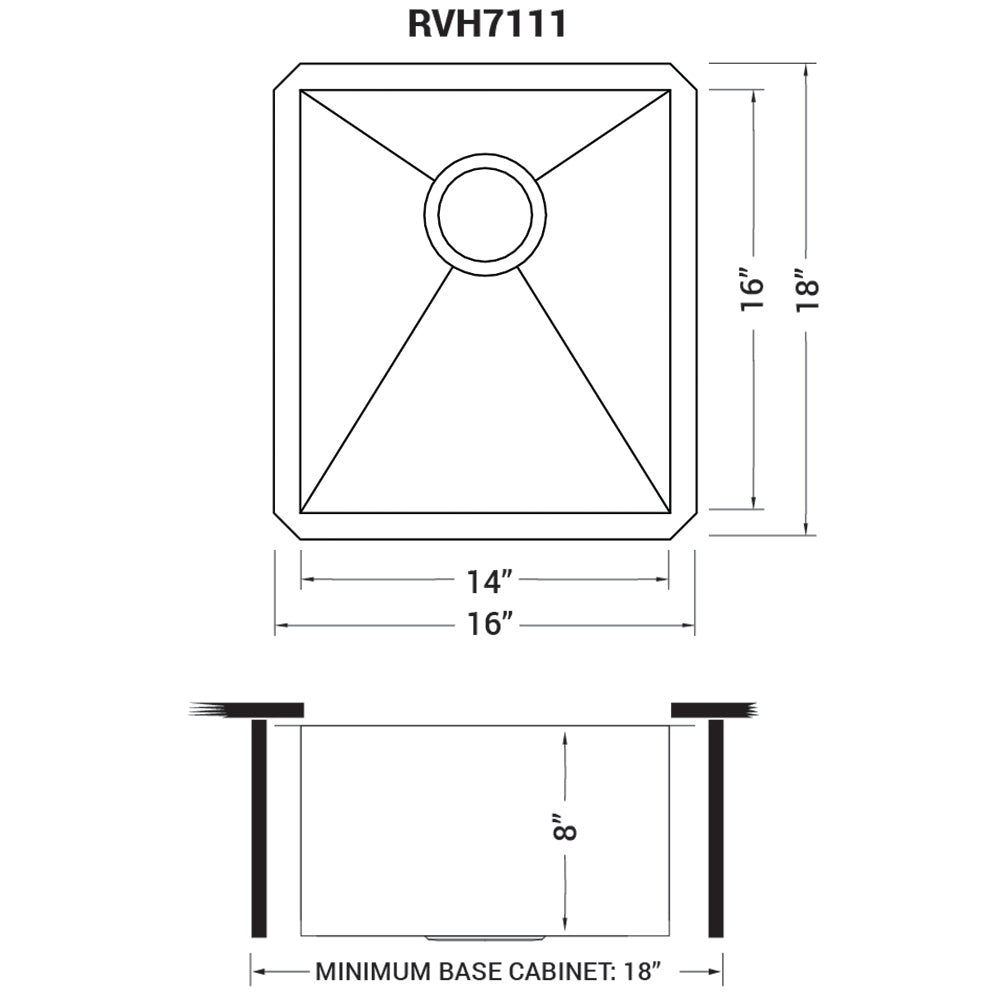 Ruvati Nesta 16” x 18" Undermount Stainless Steel Single Bowl Zero Radius Kitchen Sink With Basket Strainer, Bottom Rinse Grid and Drain Assembly