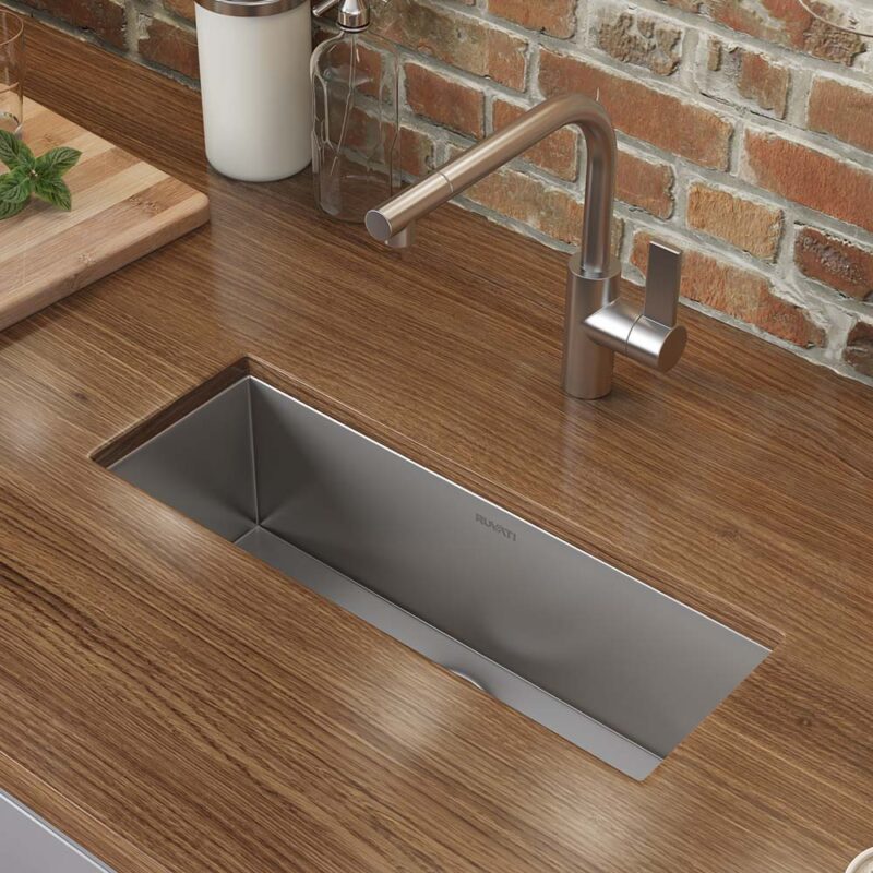 Ruvati Nesta 23” x 8" Undermount Stainless Steel Single Bowl Narrow Trough Kitchen Sink With Basket Strainer, Bottom Rinse Grid and Drain Assembly