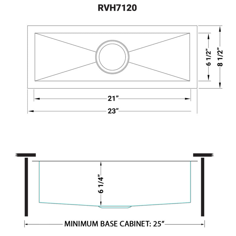 Ruvati Nesta 23” x 8" Undermount Stainless Steel Single Bowl Narrow Trough Kitchen Sink With Basket Strainer, Bottom Rinse Grid and Drain Assembly