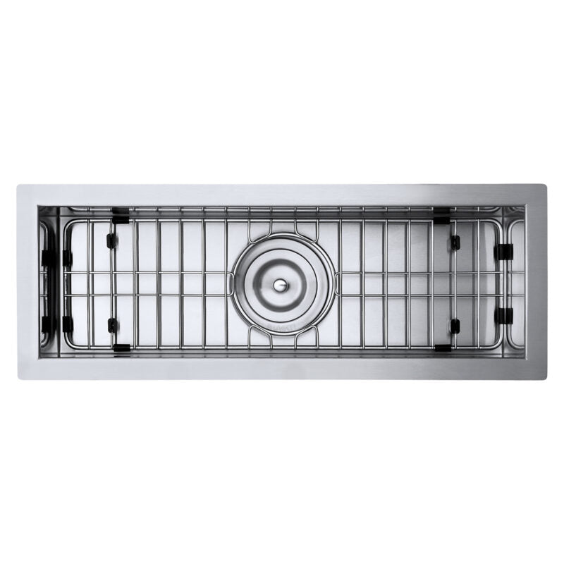 Ruvati Nesta 23” x 8" Undermount Stainless Steel Single Bowl Narrow Trough Kitchen Sink With Basket Strainer, Bottom Rinse Grid and Drain Assembly