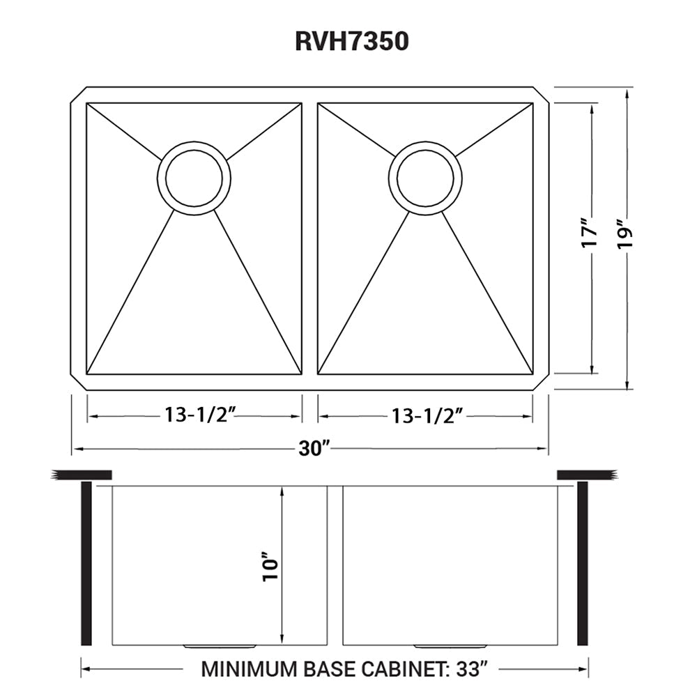 Ruvati Nesta 30” x 19" Undermount Stainless Steel 50/50 Double Bowl Zero Radius Kitchen Sink With Basket Strainer, Bottom Rinse Grid and Drain Assembly