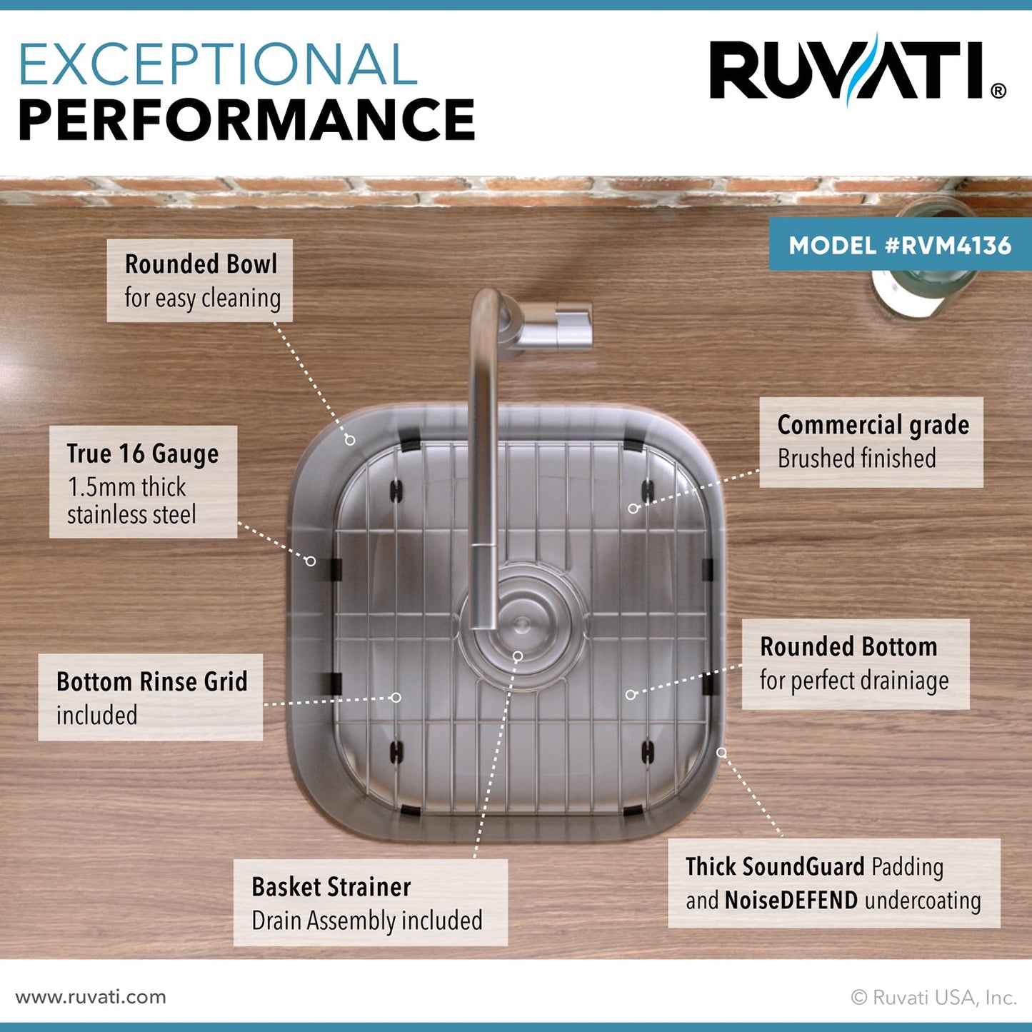 Ruvati Parmi 13" x 15" Stainless Steel Single Bowl Undermount Bar Sink