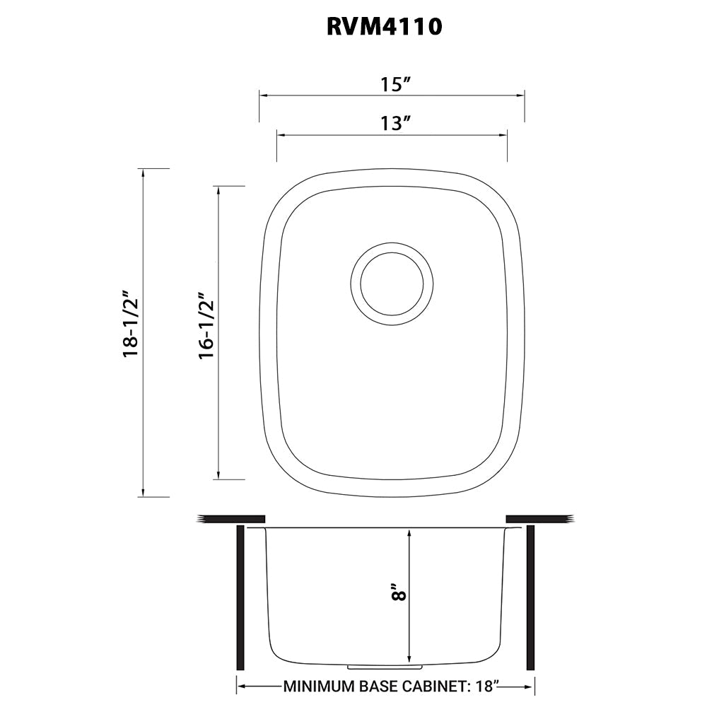 Ruvati Parmi 15" x 18" Stainless Steel Single Bowl Undermount Bar Sink