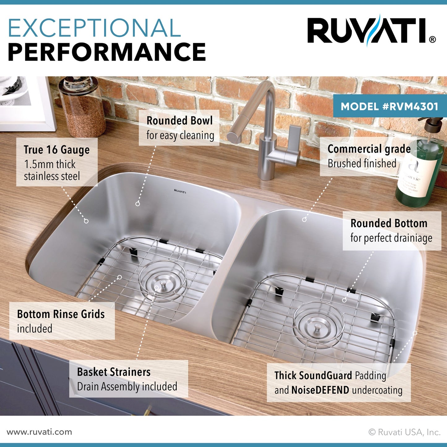 Ruvati Parmi 29" x 19" Stainless Steel Double Bowl Undermount Kitchen Sink