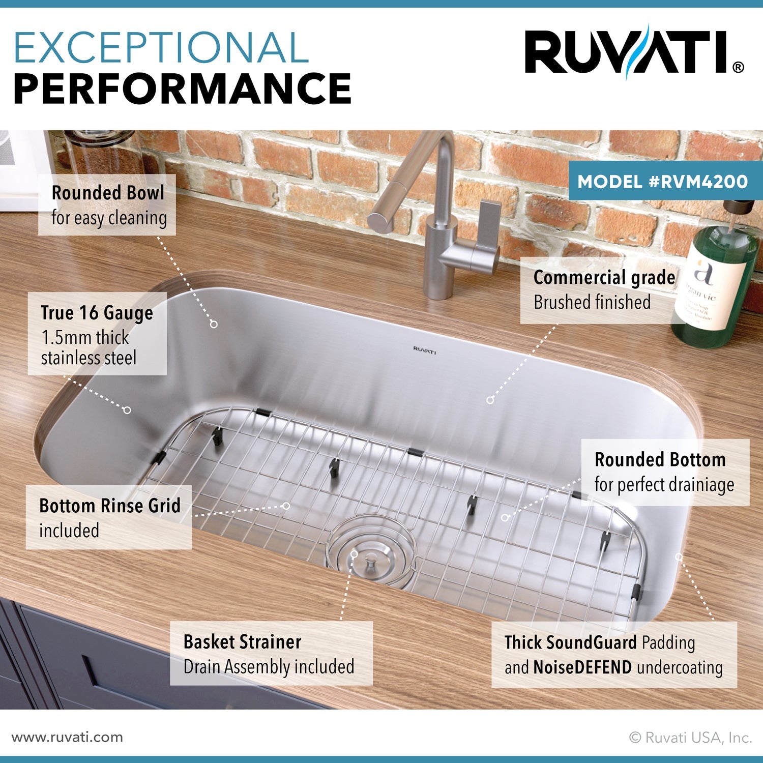 Ruvati Parmi 31" x 18" Stainless Steel Single Bowl Undermount Kitchen Sink