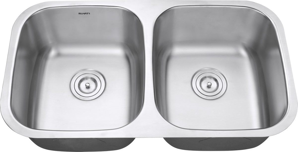 Ruvati Parmi 32" x 18" Stainless Steel Double Bowl Undermount Kitchen Sink