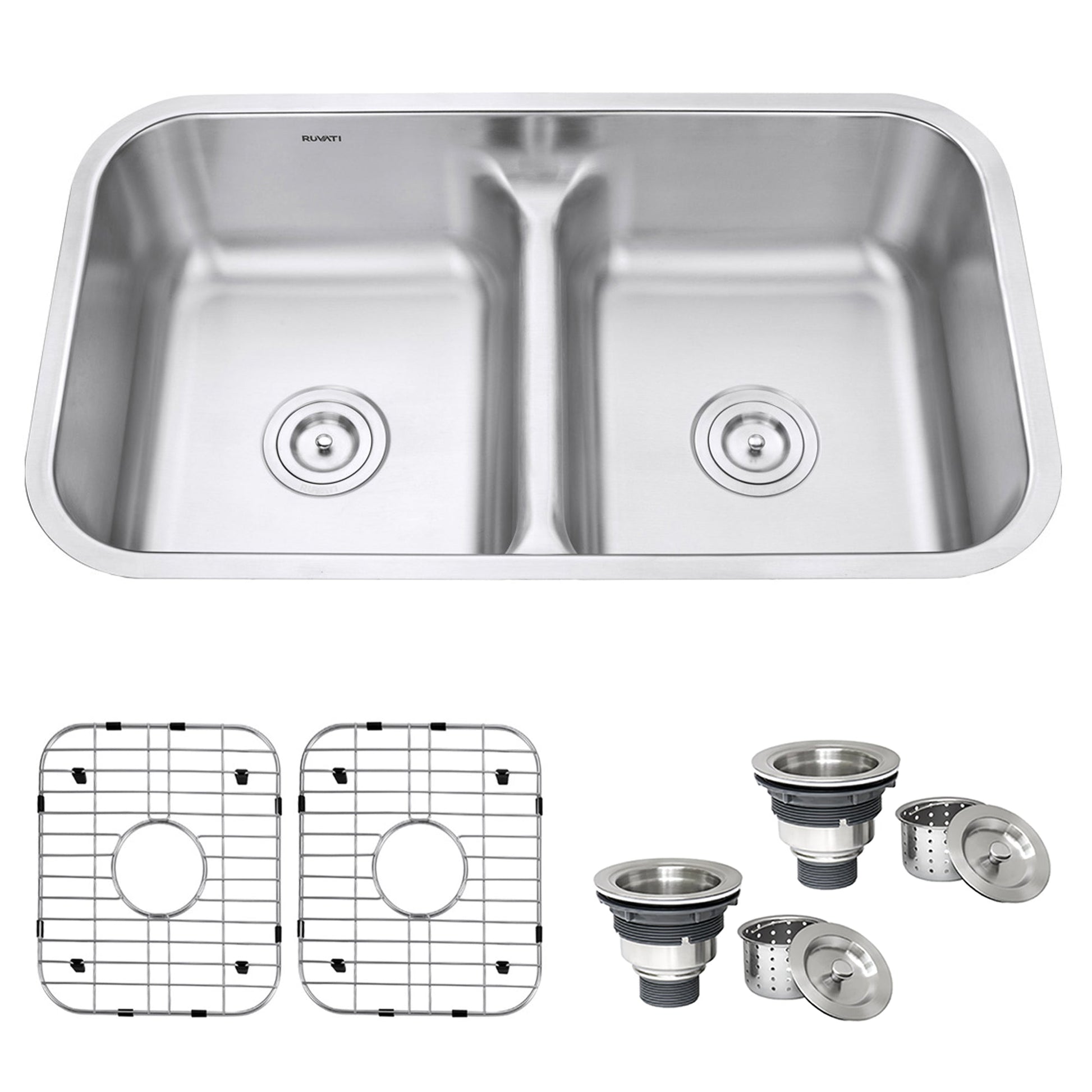 Ruvati Parmi 32" x 19" Stainless Steel 50/50 Low Double Bowl Undermount Kitchen Sink