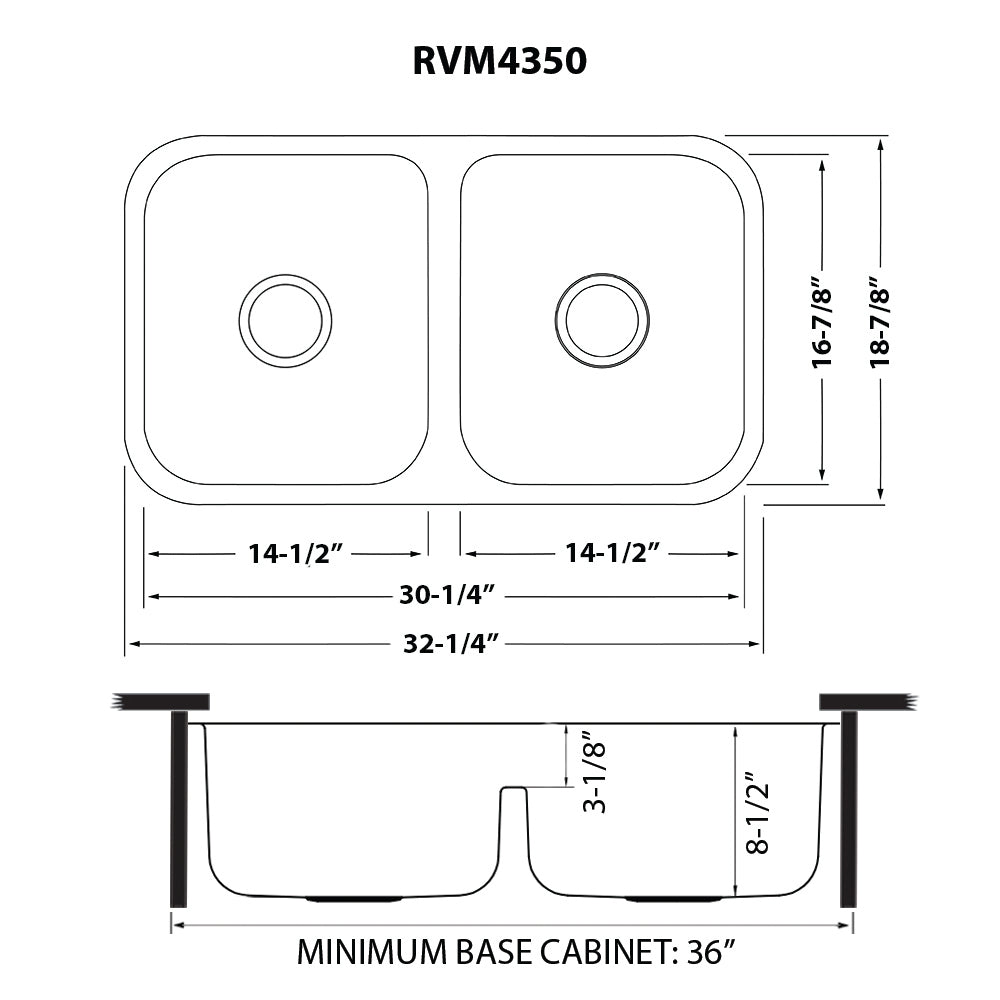 Ruvati Parmi 32" x 19" Stainless Steel 50/50 Low Double Bowl Undermount Kitchen Sink