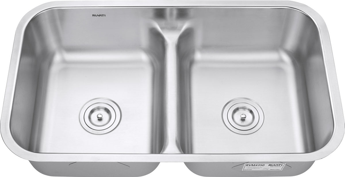 Ruvati Parmi 32" x 19" Stainless Steel 50/50 Low Double Bowl Undermount Kitchen Sink