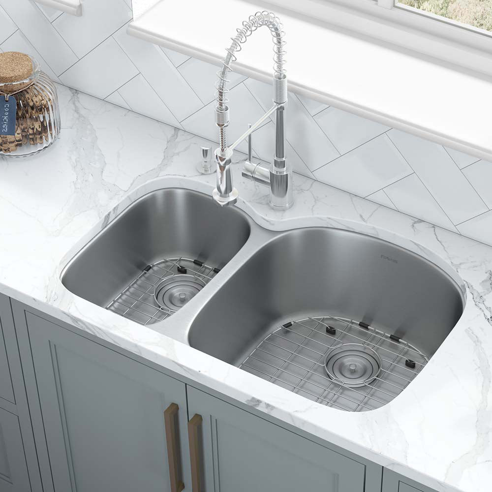 Ruvati Parmi 32" x 21" Stainless Steel 40/60 Double Bowl Undermount Kitchen Sink