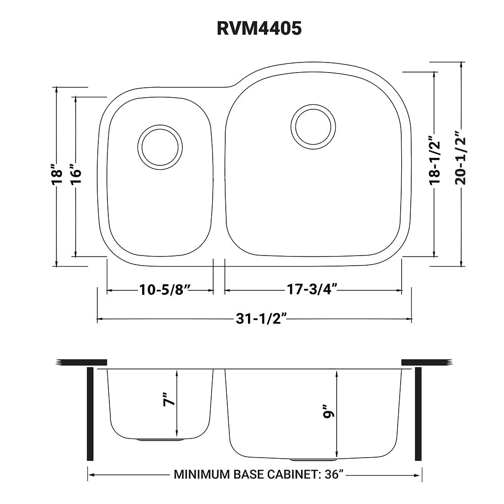 Ruvati Parmi 32" x 21" Stainless Steel 40/60 Double Bowl Undermount Kitchen Sink