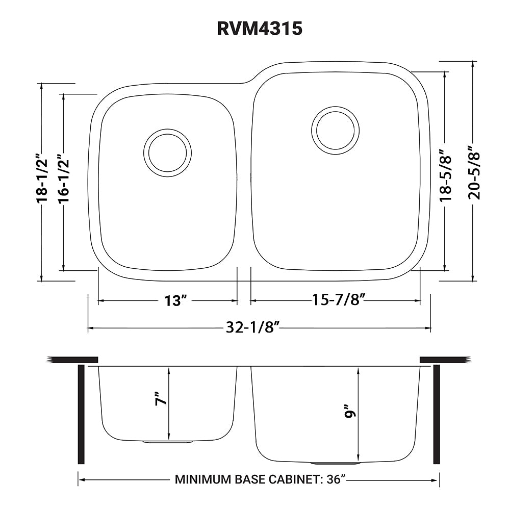 Ruvati Parmi 32" x 21" Stainless Steel 40/60 Double Bowl Undermount Kitchen Sink