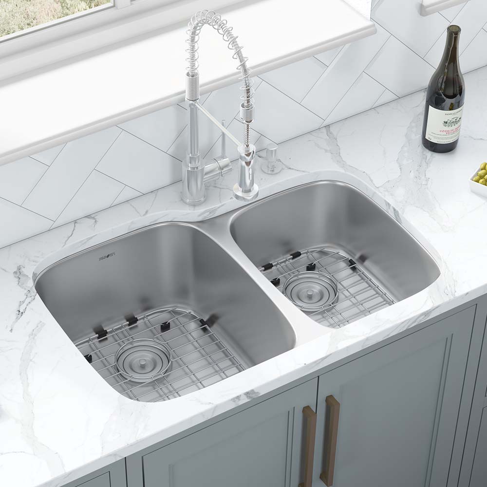 Ruvati Parmi 32" x 21" Stainless Steel 60/30 Double Bowl Undermount Kitchen Sink