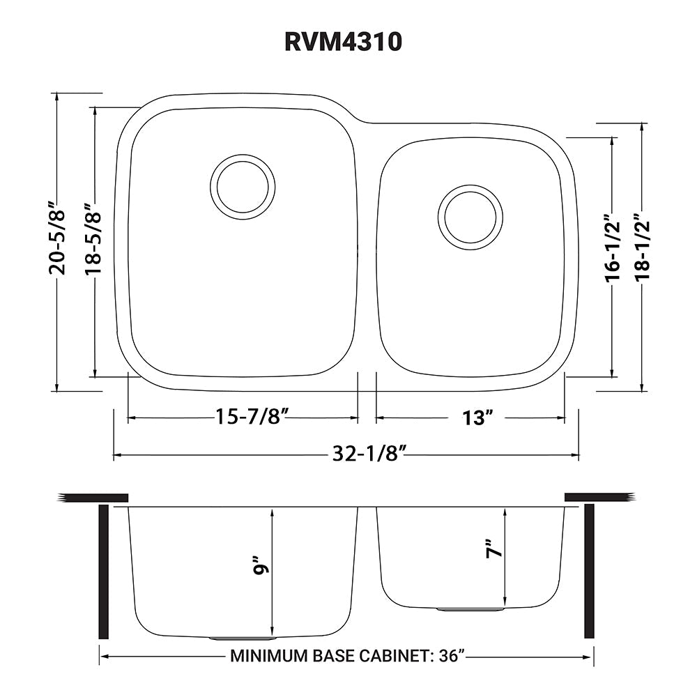 Ruvati Parmi 32" x 21" Stainless Steel 60/30 Double Bowl Undermount Kitchen Sink