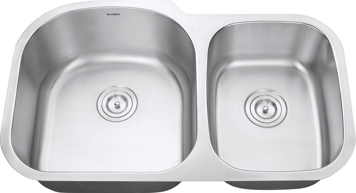 Ruvati Parmi 34" x 21" Stainless Steel 60/40 Double Bowl Undermount Kitchen Sink