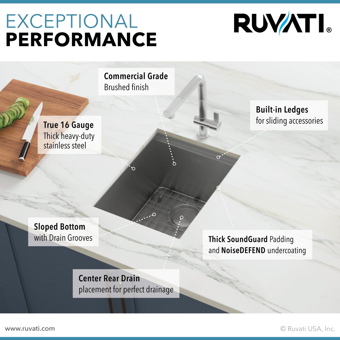 Ruvati Roma 13" x 15" Undermount Stainless Steel Single Bowl Bar Prep Workstation Sink With Bottom Rinse Grid, Drain Cover and Drain Assembly