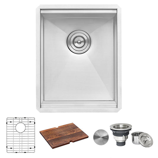 Ruvati Roma 15" x 19" Undermount Stainless Steel Single Bowl Bar Prep Workstation Sink With Bottom Rinse Grid and Drain Assembly