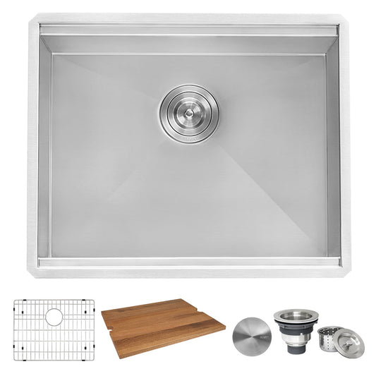 Ruvati Roma 23" x 19" Undermount Stainless Steel Single Bowl Bar Prep Workstation Sink With Bottom Rinse Grid and Drain Assembly