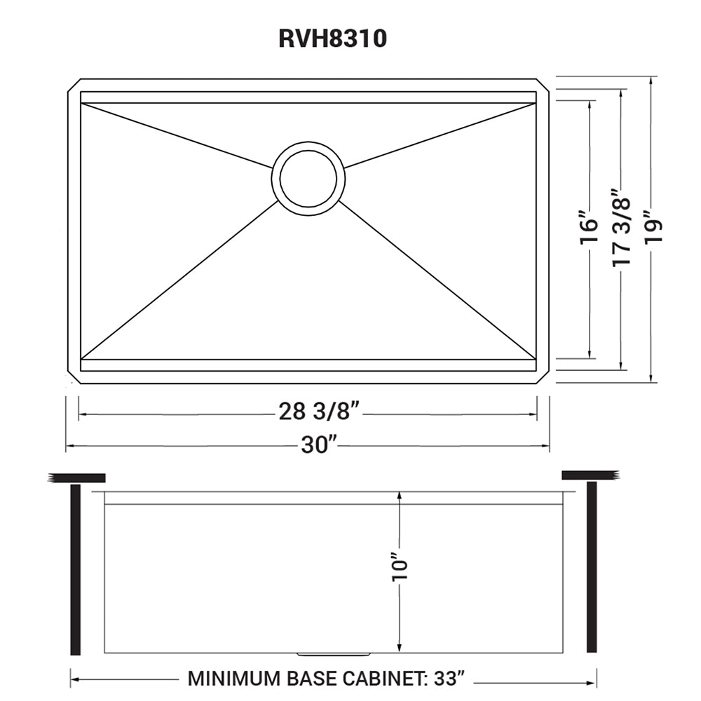 Ruvati Roma 30" x 19" Undermount Stainless Steel Single Bowl Bar Prep Workstation Sink With Bottom Rinse Grid and Drain Assembly