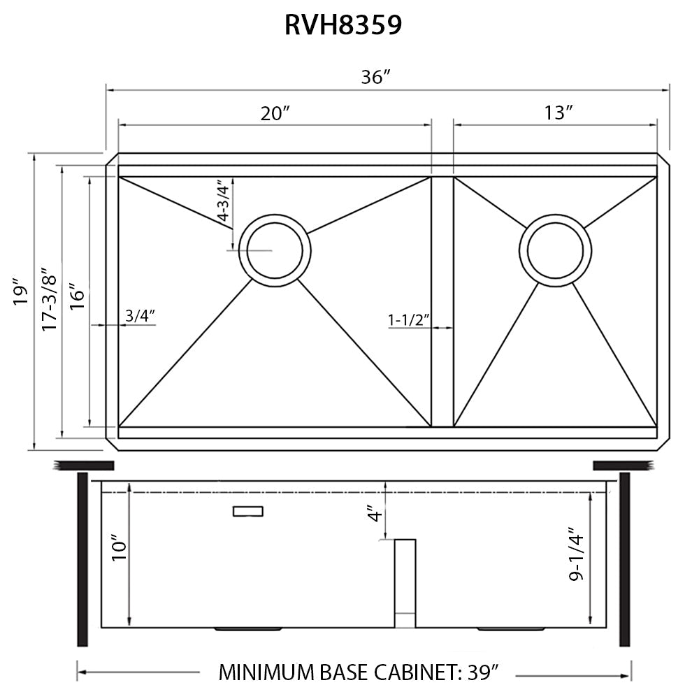 Ruvati Roma 36" x 19" Undermount Stainless Steel Double Bowl 60/40 Workstation Sink With Bottom Rinse Grid and Drain Assembly