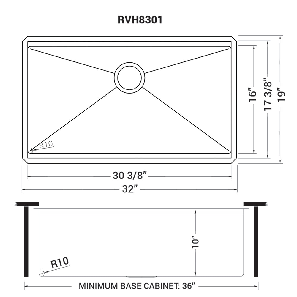 Ruvati Roma Pro 32” x 19" Undermount Stainless Steel Tight Radius Single Bowl Workstation Kitchen Sink With Bottom Rinse Grid and Drain Assembly