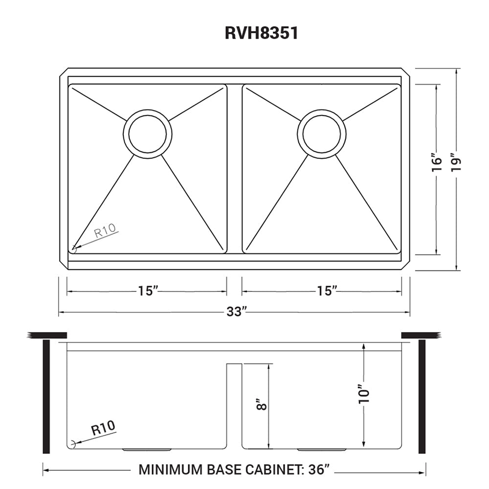 Ruvati Roma Pro 33" x 19" Undermount Stainless Steel Tight Radius Double Bowl 50/50 Workstation Sink With Bottom Rinse Grid and Drain Assembly