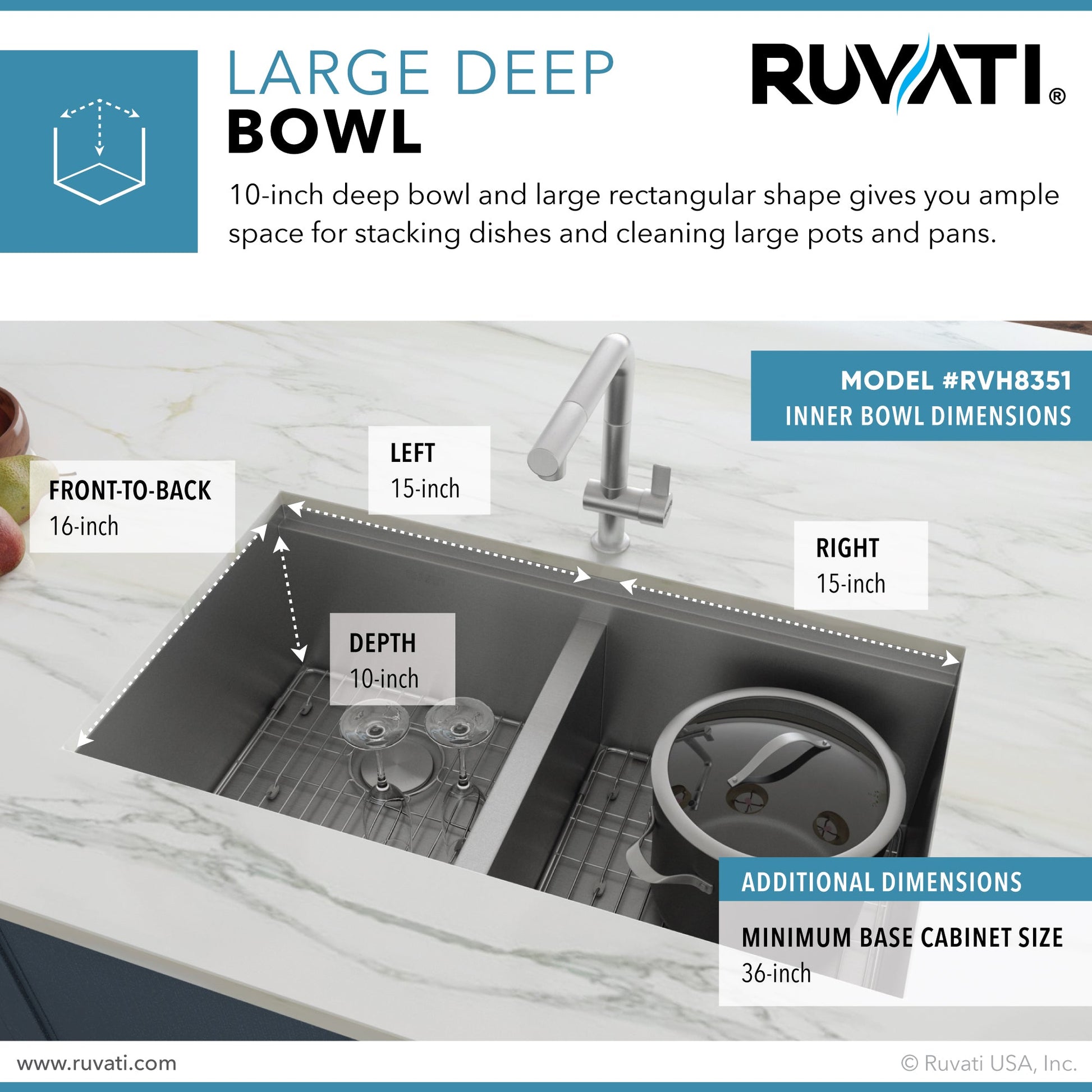 Ruvati Roma Pro 33" x 19" Undermount Stainless Steel Tight Radius Double Bowl 50/50 Workstation Sink With Bottom Rinse Grid and Drain Assembly