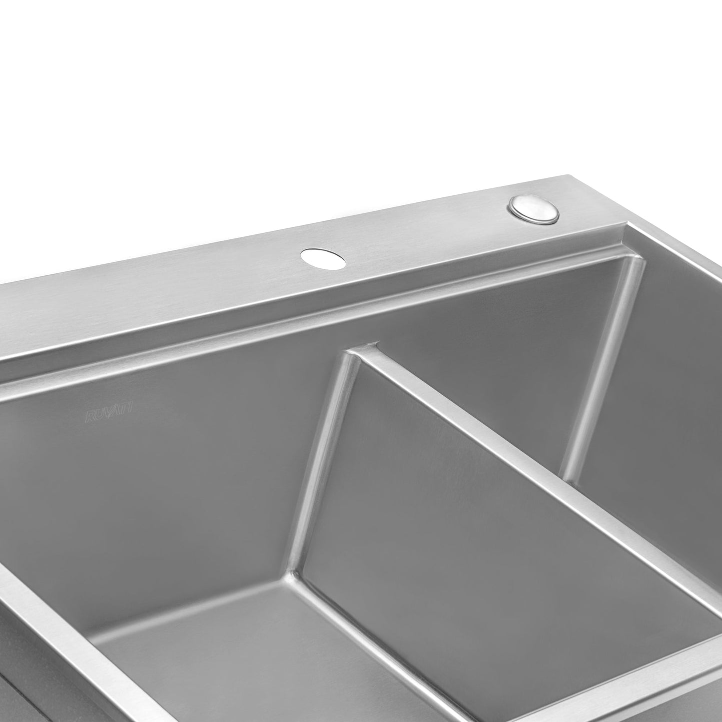 Ruvati Siena 33” x 22" Drop-In Stainless Steel Tight Radius 60/40 Double Bowl Workstation Kitchen Sink With Wooden Chopping Board, Drain Cover, Bottom Rinse Grid and Drain Assembly