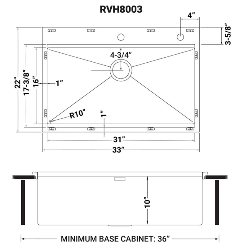 Ruvati Siena 33” x 22" Drop-In Stainless Steel Tight Radius Single Bowl Workstation Kitchen Sink With Wooden Chopping Board, Drain Cover, Bottom Rinse Grid and Drain Assembly