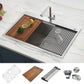 Ruvati Siena 33” x 22" Drop-In Stainless Steel Tight Radius Single Bowl Workstation Kitchen Sink With Wooden Chopping Board, Drain Cover, Bottom Rinse Grid and Drain Assembly