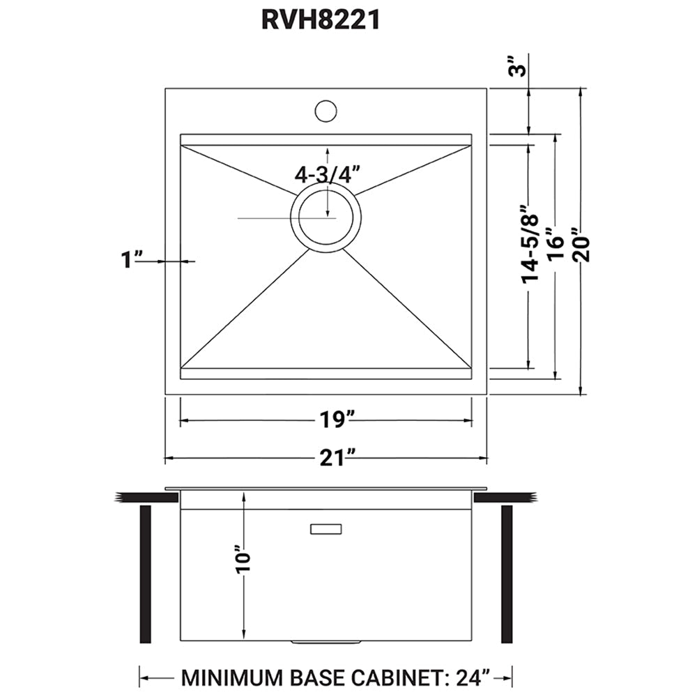 Ruvati Siena Vino 21” x 20" Drop-In Stainless Steel Single Bowl Workstation Kitchen Sink With Wooden Chopping Board, Drain Cover, Bottom Rinse Grid and Drain Assembly