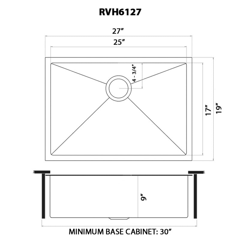 Ruvati Terazza 27” x 19" Gunmetal Matte Black Undermount Stainless Steel Single Bowl Kitchen Sink With Basket Strainer, Bottom Rinse Grid and Drain Assembly