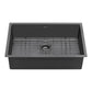 Ruvati Terazza 27” x 19" Gunmetal Matte Black Undermount Stainless Steel Single Bowl Kitchen Sink With Basket Strainer, Bottom Rinse Grid and Drain Assembly