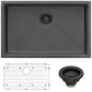 Ruvati Terazza 33” x 19" Gunmetal Matte Black Undermount Stainless Steel Single Bowl Kitchen Sink With Basket Strainer, Bottom Rinse Grid and Drain Assembly