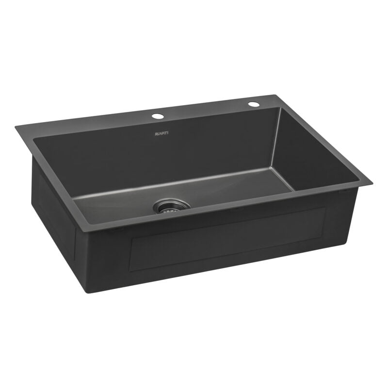 Ruvati Terazza 33” x 22" Gunmetal Matte Black Drop-In Topmount Stainless Steel Single Bowl Kitchen Sink With Basket Strainer, Bottom Rinse Grid and Drain Assembly