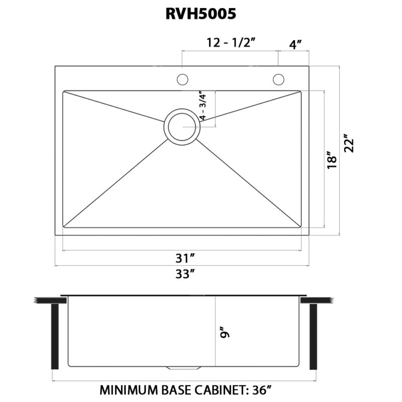 Ruvati Terazza 33” x 22" Gunmetal Matte Black Drop-In Topmount Stainless Steel Single Bowl Kitchen Sink With Basket Strainer, Bottom Rinse Grid and Drain Assembly